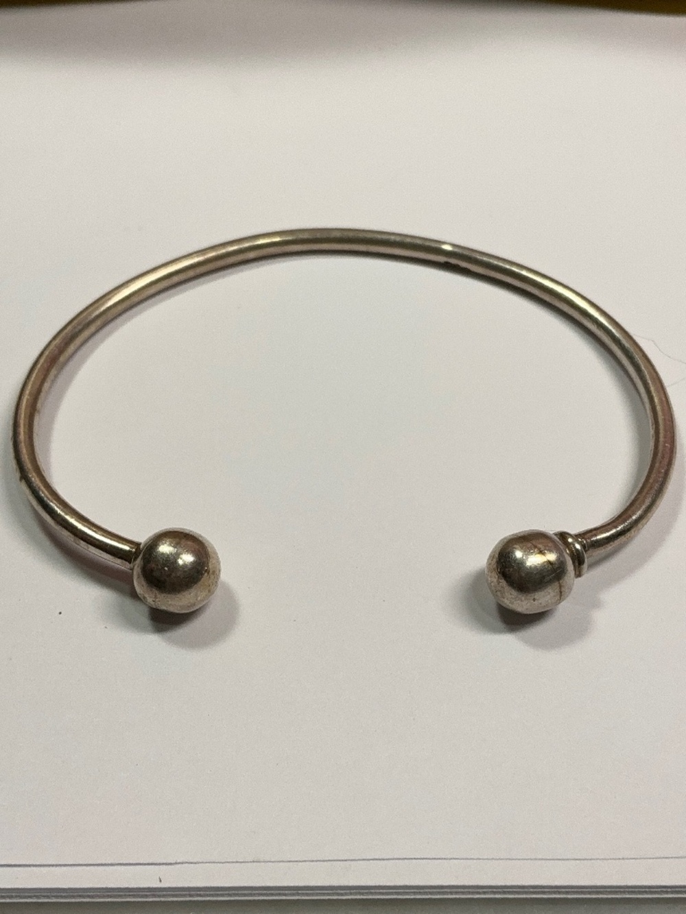 Sterling Silver Open Cuff Bracelet with ball ends. 2.5 inches across